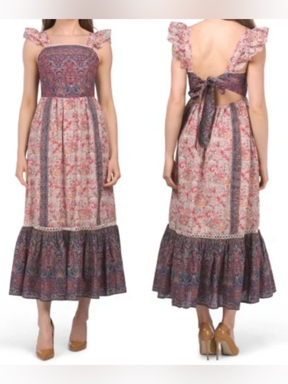 NWT Haute Hippie Style 100% Cotton Mixed Paisley Midi to Maxi Dress 2